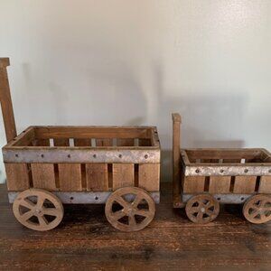 Wooden Wagons Planters-Set of 2